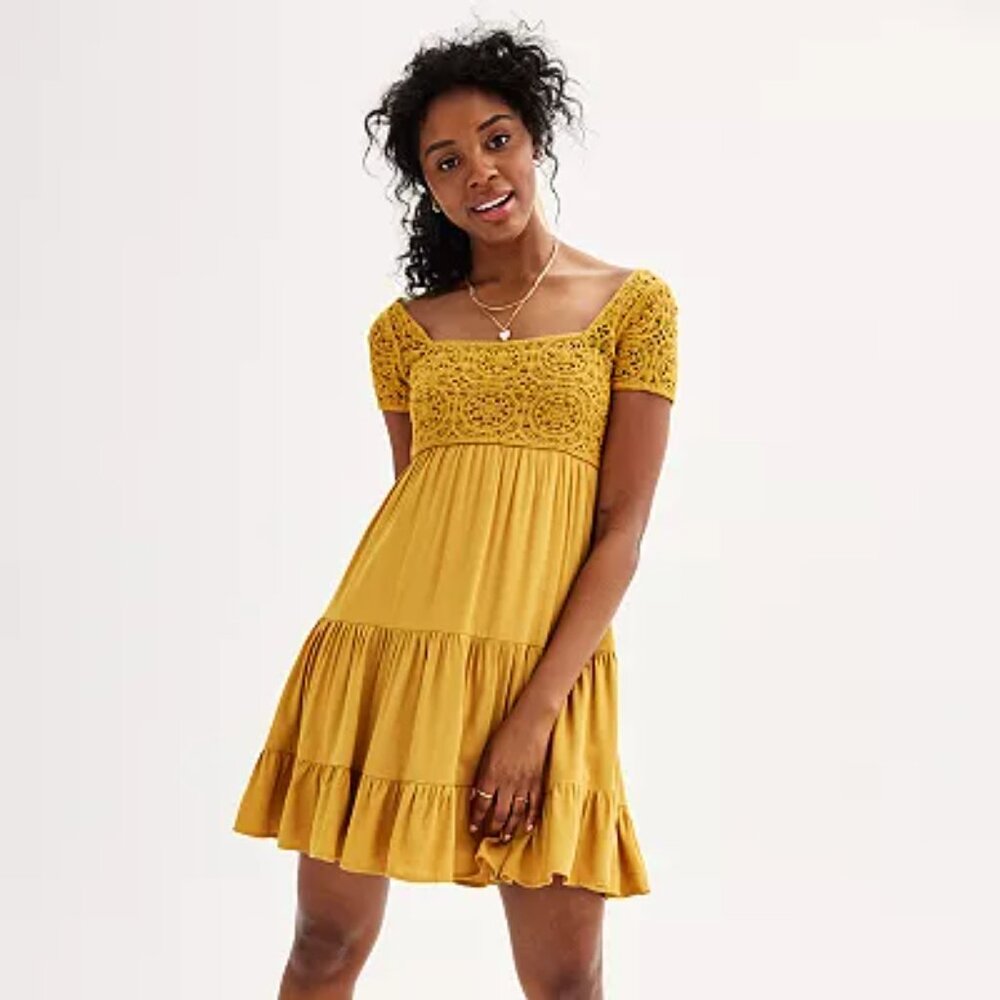 NEW SO Mustard‎ Crochet Babydoll Dress. XL